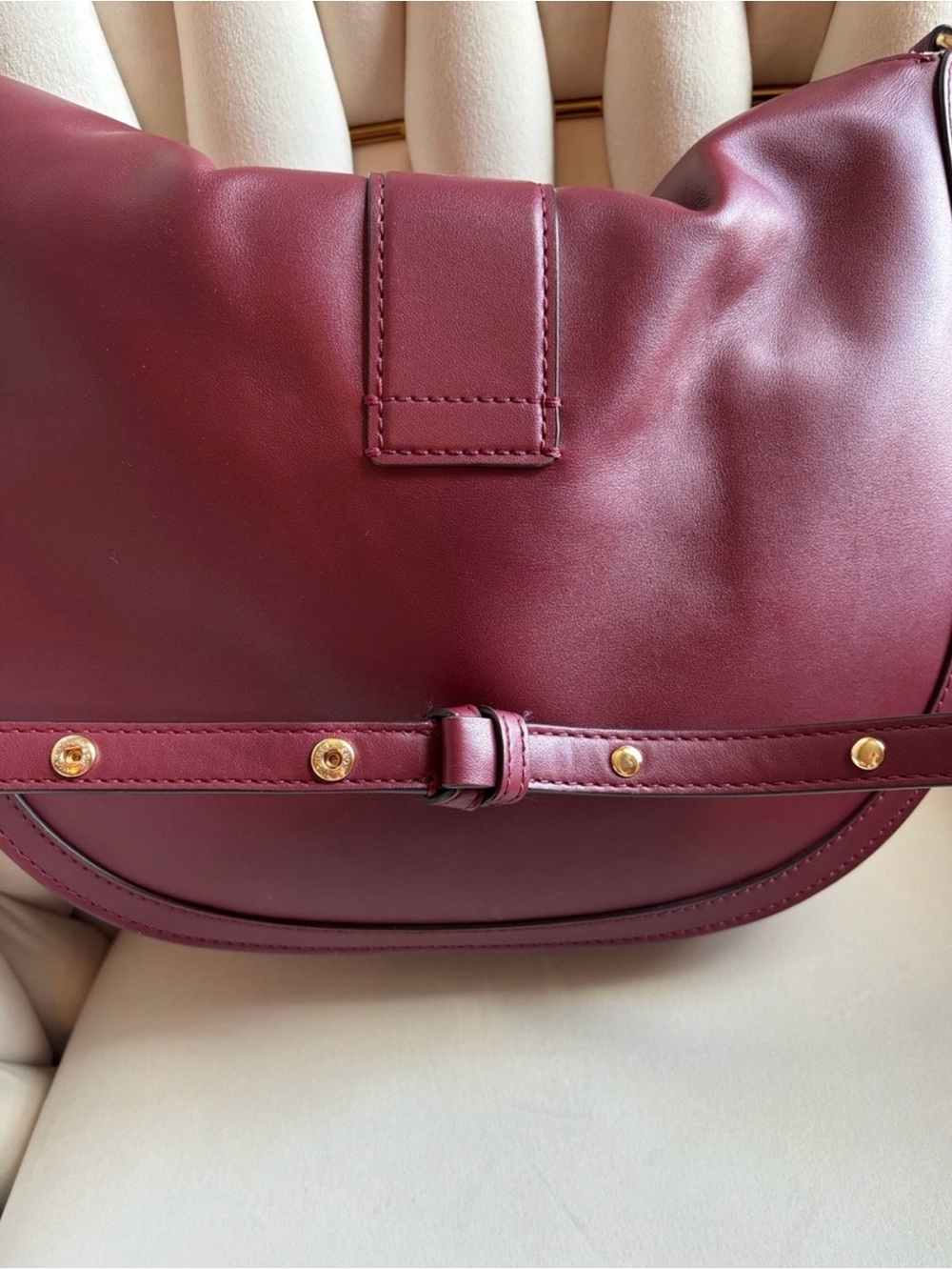 Michael Kors Gabby Maroon Leather Saddle Bag with Gold MK Emblem - Picture 3 of 11